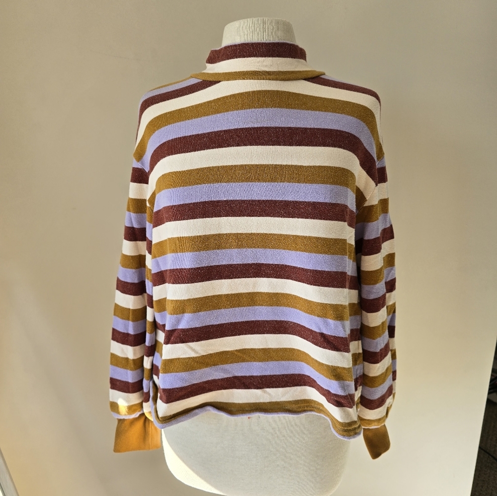 Madewell Mockneck Bubble-Sleeve Sweatshirt In Stripe Women's Sz Small.